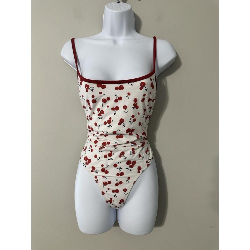 HVN Harley‎ Viera-Newton Cherry Print One Piece Swimsuit Size S White Red Retro
